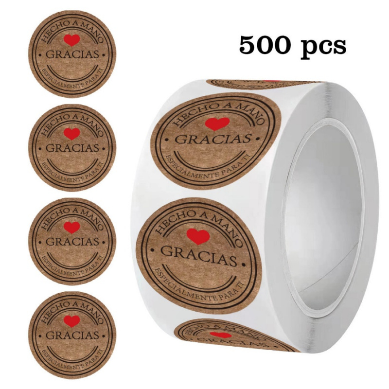 Label Sticker Round - 500 Stück spanische Dankeschön-Aufkleber, Urlaub, Backen,