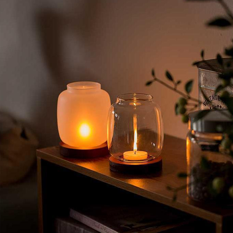 Candle Making Glass - Vintage-Kerzenhalter aus Holz mit Glasabdeckung, Retro-Aromatherapie-Laterne