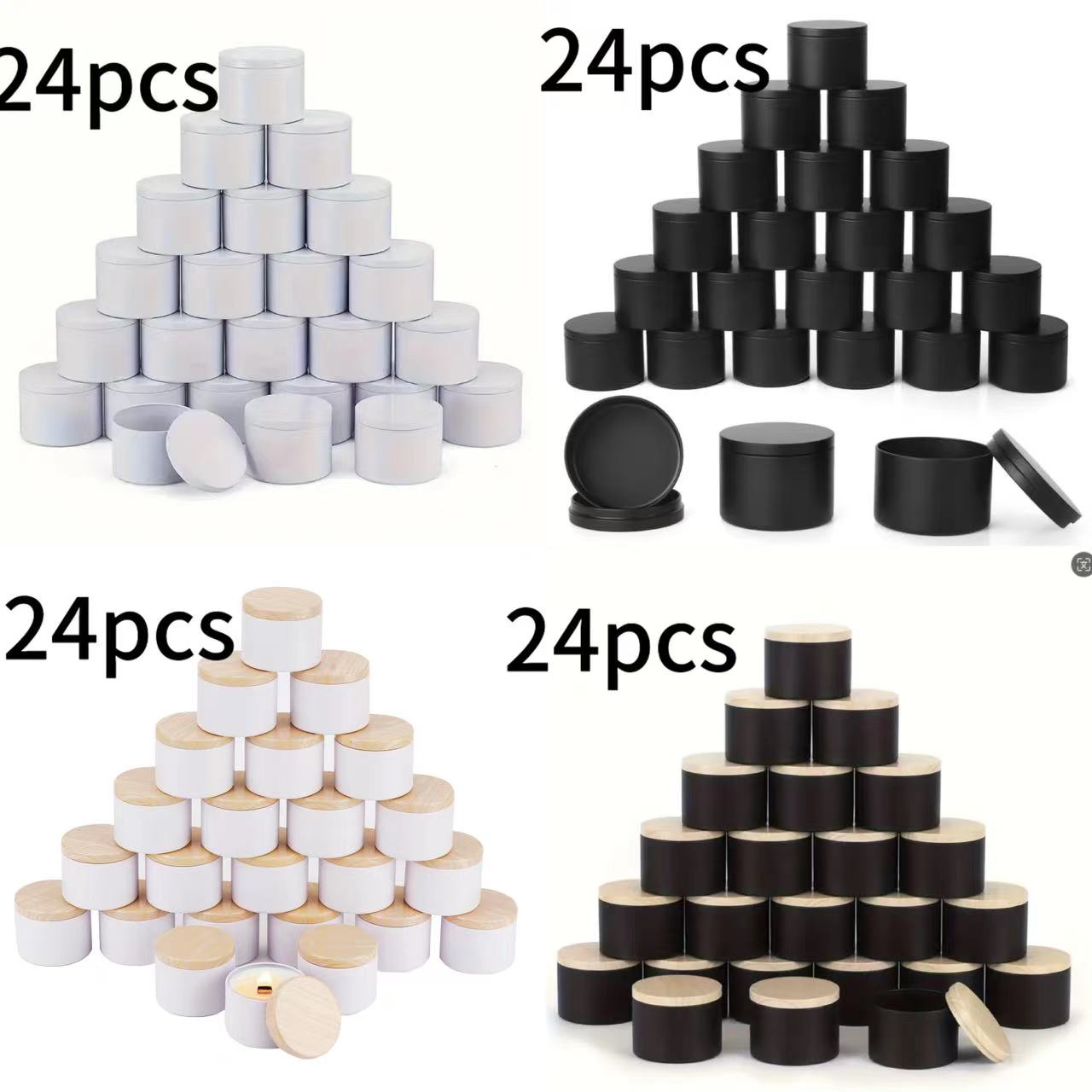 Candle Making Jars Wholesale - 24er-Pack 8oz/4oz Metallkerzendosen mit Holzmaserungsdeckeln –